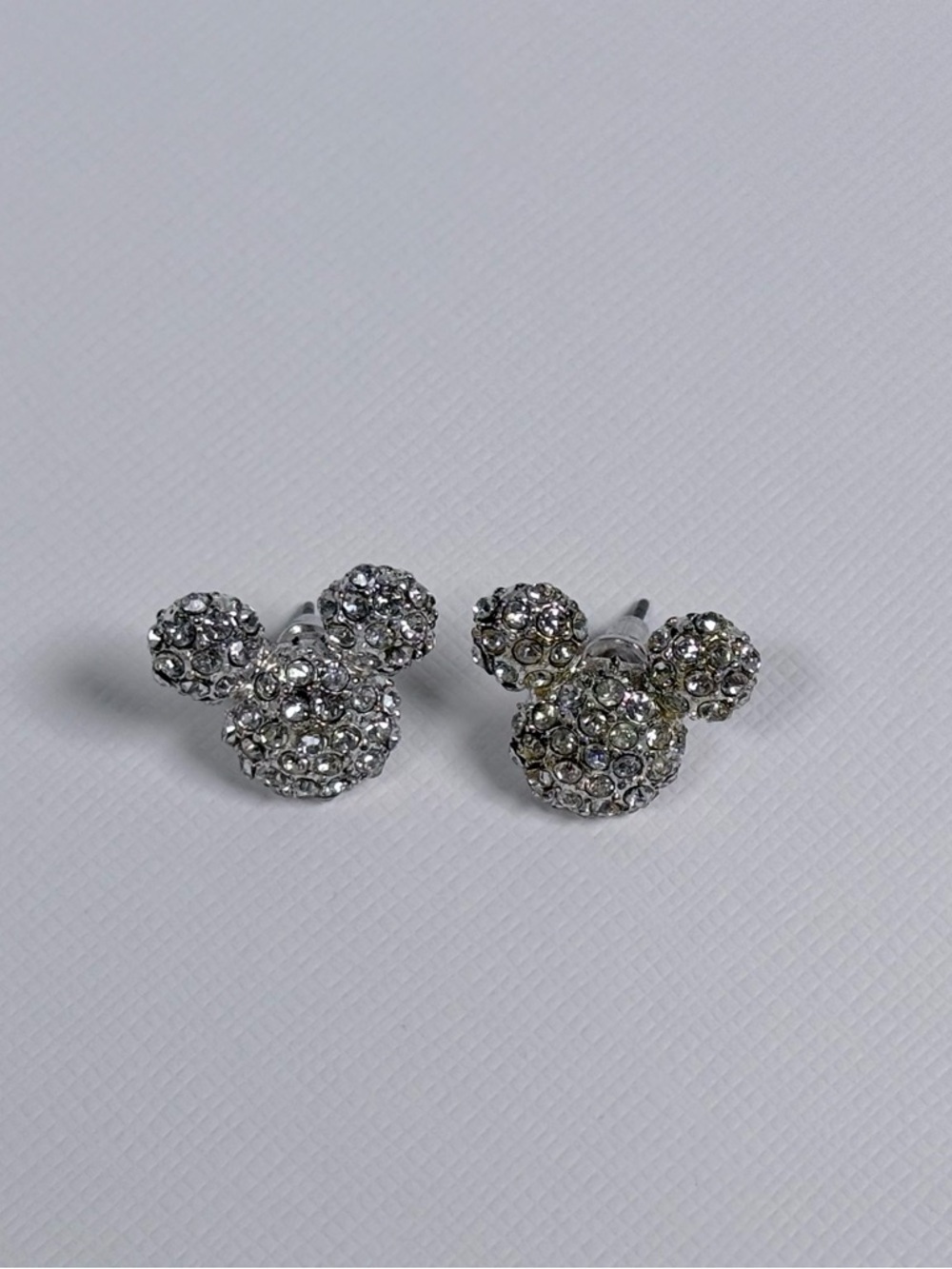 Disney Mickey Mouse Inspired Rhinestone Stud Earrings Silver Tone Costume